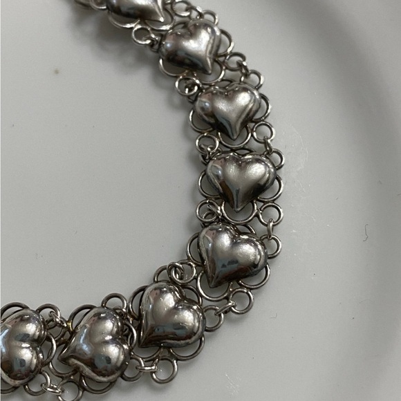 Vtg Sterling Puffy Heart Double Link Bracelet 7.5” - Picture 6 of 8